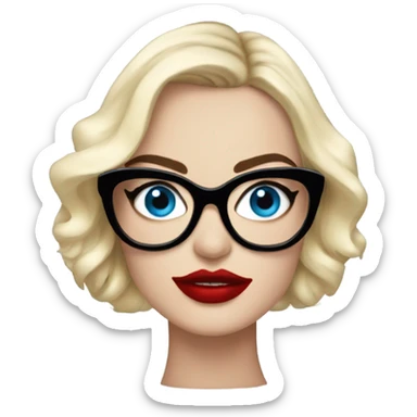 Cartoon style Margot Robbie, bright blue eyes, red kisses, wearing black glasses  sticker