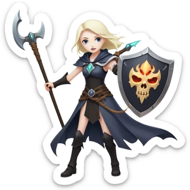 Necromancer girl with scythe and shield, beating a mage sticker
