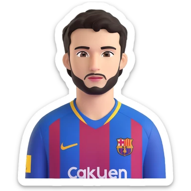 young male footballer inspired by Lamine Yamal, youthful face, short curly black hair, brown eyes, subtle confident expression, wearing FC Barcelona home kit with blue and red stripes and club logo visible on chest, smooth shading, slightly oversized eyes, clean facial hair sticker
