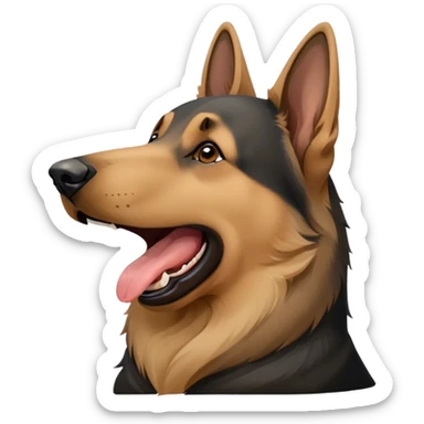 Cinematic Cute Yawning Tan/Black German Shepherd Portrait Emoji, Head tilted slightly with a dramatic, wide-open yawn, featuring a dense tan coat with a prominent black saddle, floppy ears slightly drooping, round brown eyes barely open in drowsy contentment, Simplified yet irresistibly adorable features, highly detailed, glowing with a soft, cozy glow, high shine, relaxed yet expressive, stylized with a touch of whimsy, bright and endearing, soft glowing outline, capturing the essence of a sleepy yet affectionate guardian, so drowsy it feels like it could stretch right out of the screen and curl up for a nap! sticker