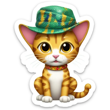 cute cat with a snake hat sticker