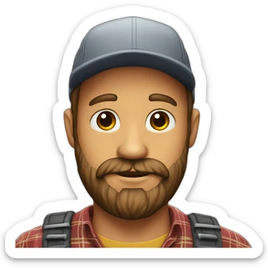 Man whith a cap a nose strap a flannel shirt and a beard  sticker