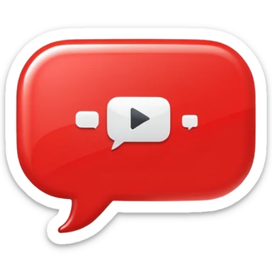 Minimal design featuring a red speech bubble that contains a white play button. On a white background, no text. Suggests intelligent conversation about video content. Clean, modern and tech-oriented sticker