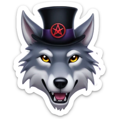 demonic wolf with a pentagram top hat and a pentagram chain with a mysterious haunting night background sticker