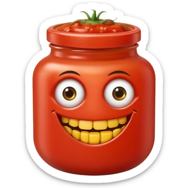 Un tarro de salsa de tomate y un tarro de salsa de mostaza al uno al lado del otro, los dos tarros con ojos sticker