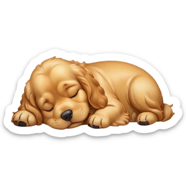 Cinematic Meme-Worthy Chubby Sleeping Gold Cocker Spaniel Portrait Emoji, Head resting peacefully with a contented smile, showcasing a delightfully chubby build and a luxuriously soft golden coat, eyes shut in a serene nap, Simplified yet hilariously adorable features, highly detailed, glowing with a soft, drowsy light, high shine, relaxed and utterly lovable, stylized with an air of playful laziness, bright and heartwarming, soft glowing outline, capturing the essence of a comically sleepy companion, so meme-worthy it feels like it could instantly become the next viral sensation of adorable slumber! sticker