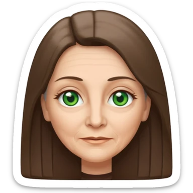 Pretty older woman with green eyes and long straight Ash-brown hair and square face  sticker