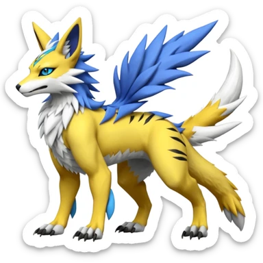 Feral Quadrupedal Digitigrade Renamon-Zeraora-Vernid-Sergal-fusion-hybrid-creature, full body  sticker