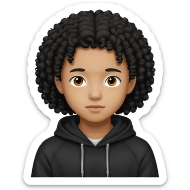 blasian teenager wearing a hoodie with black curly hair sticker
