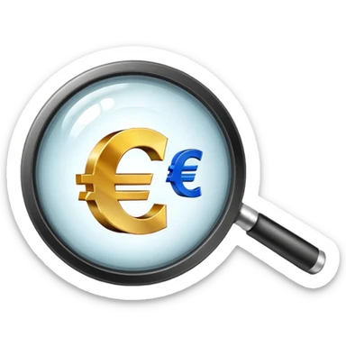 magnifying glass examining euro price chart with € symbol sticker