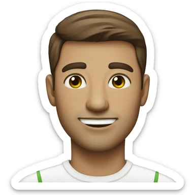 man with brown hair and green eyes holding a bouquet of white tulips sticker