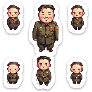 skinny smiling Kim Jong Un, pixel art style, chibi proportions sticker