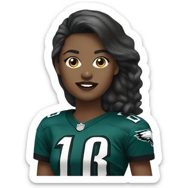  White female dark hair red lips wearing Philadelphia Eagles jersey sticker