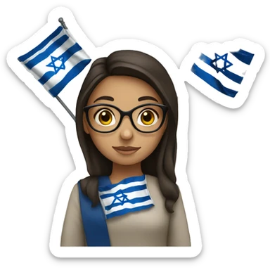 Brunette girl with glasses holding Israeli flag  sticker