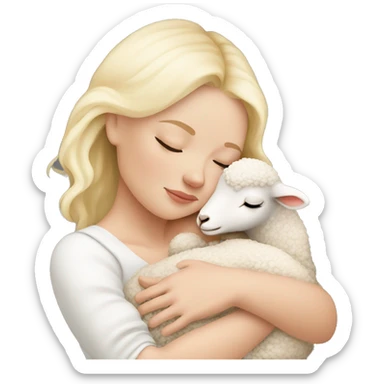 white blonde sleeping newborn baby cuddling with lamb sticker