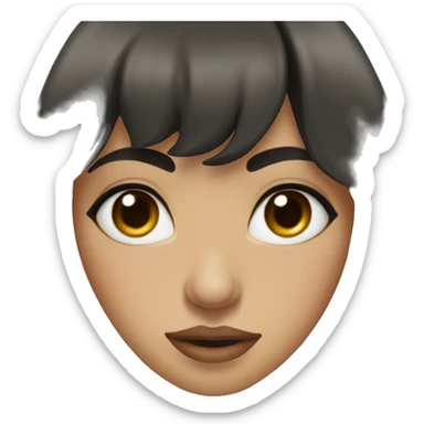 woman with long black curly hair and bangs and dark brown eyes, rolling her eyes sticker