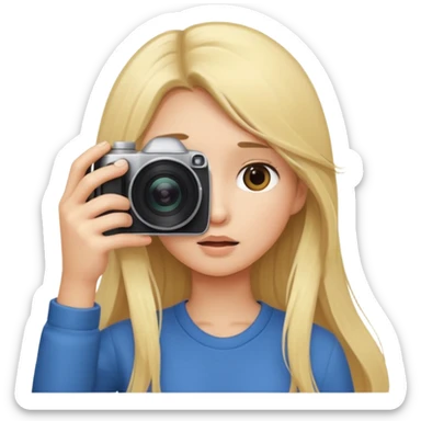 blonde girl photographer cartoon taking picture in middle of taking picture camera in front of face long hair sticker