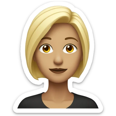 blonde woman with light eyes designing on a black computer sticker