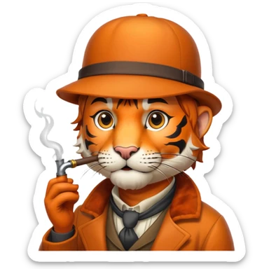 Tiger Sherlock Holmes with pipe and deerstalker hat sticker