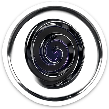 clear sphere with a reflective chrome spiral at its center, glowing purple and emitting a faint light, in chrome style sticker
