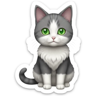 full body small short hair dark grey and white cat with green eyes sticker