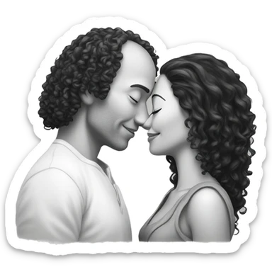 intimate moment between lovers, red bald man, long black curly hair woman sticker