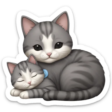 dark grey and white small cat with its eyes closed lying down leaning on its elbow with its paw curled under its head holding it up sticker