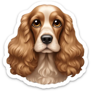 perrita mestiza de cocker spaniel color café completa, sin manchas de ningún tipo. Las orejas no son largas, su pelaje es largo, lacio y es un poco gordita sticker