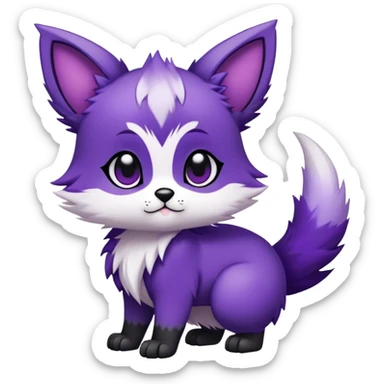 High quality Cute Cool Kawaii edgy Chibi Fur-Sona Purple fur, white belly, white tail-tip, black legs, black ears, -creature-animal-vernid-hybrid Full Body, facial markings sticker