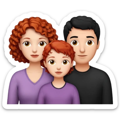 a family of three, all three white: the mother with short, curly red hair, the father with black hair, and the daughter with black hair. sticker