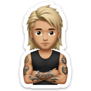 a pretty bratz guy with mullet and a sleeveless black top with tattoos on arm sticker