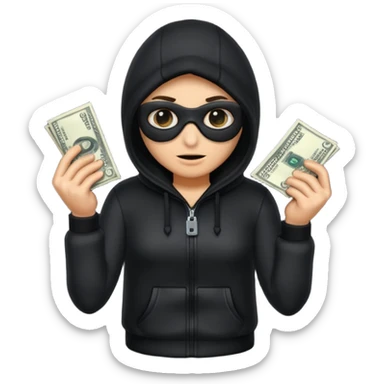 Robber with money na mão direita com uma blusa de frio preta  sticker