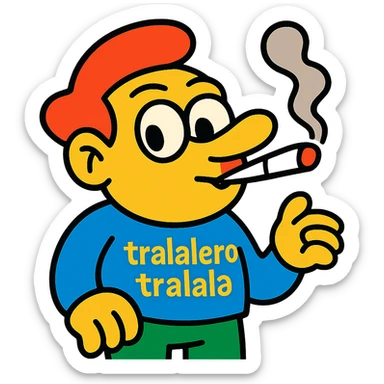 cartoonish character labeled 'tralalero tralala' smoking a joint sticker