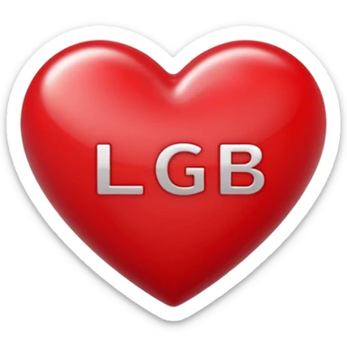 A photograph of a high-quality 3D heart-shaped emoji with a polished, glossy finish.The texture is smooth and candy-like, with a glass-like sheen that gives it a modern, high-end aesthetic. Add text as "LGB" in centre of heart sticker