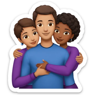  middle Eastern man with short brown hairwith two black african women both are African one is medium tone skin black and one is medium tone black with african hair styles. and they are all smiling and putting their arms around each other and kissing and hugging sexually  sticker