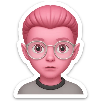 Create an alien with glasses in Apple emoji style with pink skin and no background. The style should mimic Apple emojis. sticker