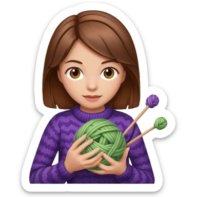  Woman with brown hair and highlights no glasses Knitting emoji sticker