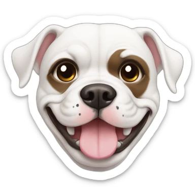 Cute White American bulldog with brown eye patch smiling sticker