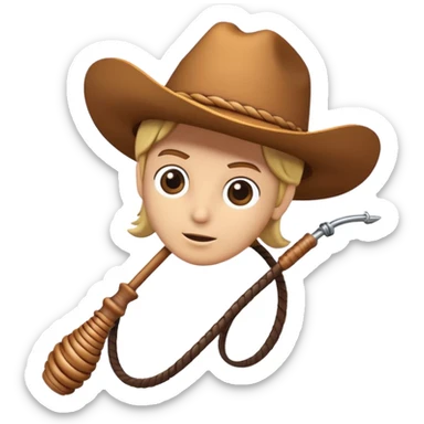 cowboy whip object icon, coiled leather whip, wooden handle, western style, 3D cartoon, mobile game icon style, centered, clean background, soft shadow, no text, no watermark
 sticker