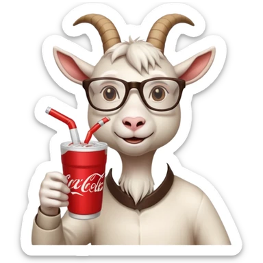 Goat woth glasses drinking lean from a white double cup with a coca-cola logo sticker