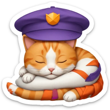emoji of sleeping cat,it has on his head FedEx delivery cap sticker