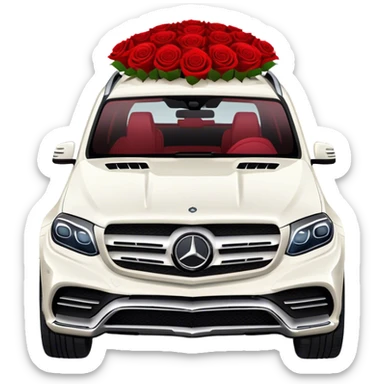 White Mercedes GLS 600 with red roses on the hood sticker