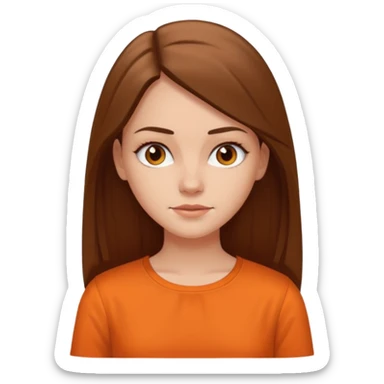 white girl with long straight hair and orange blouse not smiling sticker