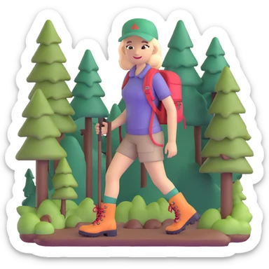 Outdoorsy woman with hiking boots and forest background, Melissa Backwoods sticker