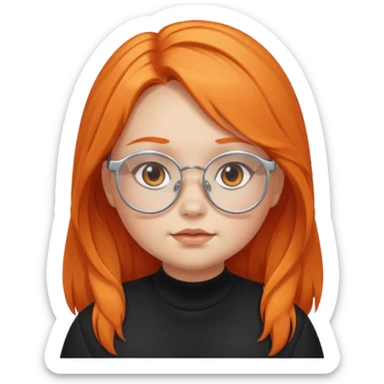 girl with chubby cheeks, long orange hair, and silver glasses. Black clothes sticker