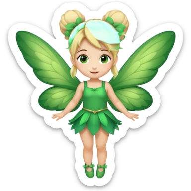 fairy with bun blonde hair, green wings, happy, chibi full body sticker