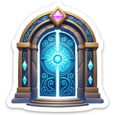 universe gate object icon, gigantic cosmic portal doorway, swirling galaxy energy inside, glowing starry aura, mystical space runes, fantasy sci-fi style, 3D cartoon, mobile game icon style, centered, clean background, no text, no watermark sticker