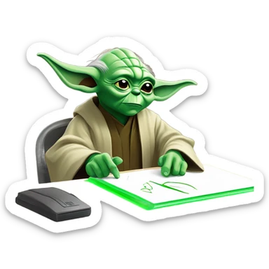 Master Yoda draws on a graphics tablet sticker