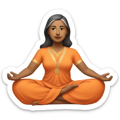 an  Indian woman, sleeveless pastel shirt
 yogi with a peaceful and meditative expression. The character should be wearing an orange robe, symbolizing traditional yogic attire. The yogi can be sitting in a lotus position sticker