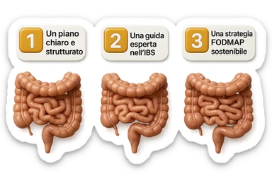emoji stile iphone di 3 targhette numerate con intestino realistico davanti ad ogni targhetta, le targhette sono:
"1 – Un piano chiaro e strutturato
2 – Una guida esperta nell’IBS
3 – Una strategia FODMAP sostenibile"
, iperrealistico 4k sticker